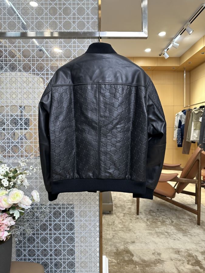 1:1 Replica Gucci men GUCCI all-over embossed baseball collar leather jacket — AAA Quality Replica — photo 2