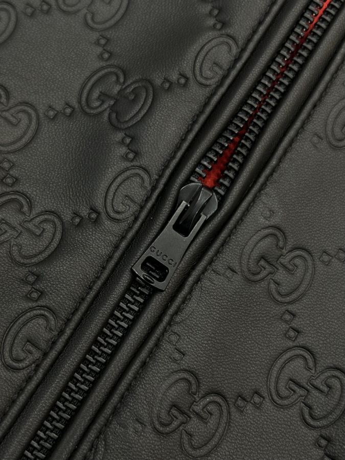 1:1 Replica Gucci men GUCCI all-over embossed baseball collar leather jacket — AAA Quality Replica — photo 5