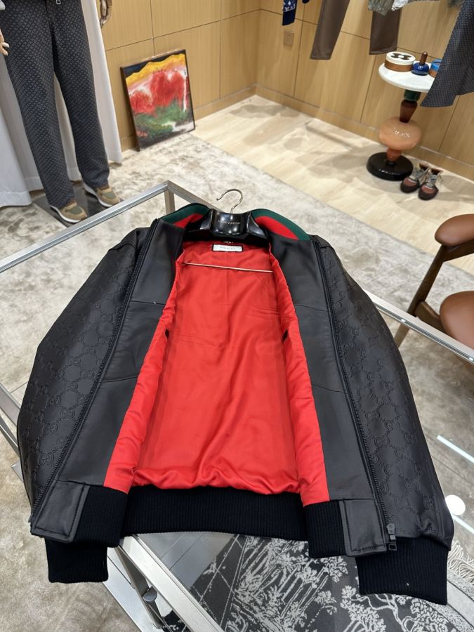 1:1 Replica Gucci men GUCCI all-over embossed baseball collar leather jacket — AAA Quality Replica — photo 4