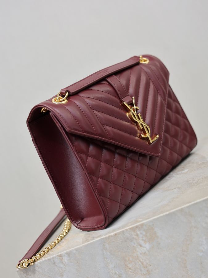 1:1 Replica YSL bag Maroon plain gold buckle — Premium Replica — photo 3