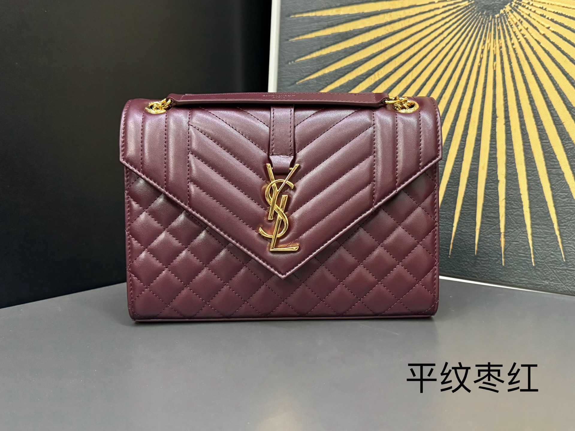 1:1 Replica YSL bag # (plain grained maroon gold) — Premium Replica