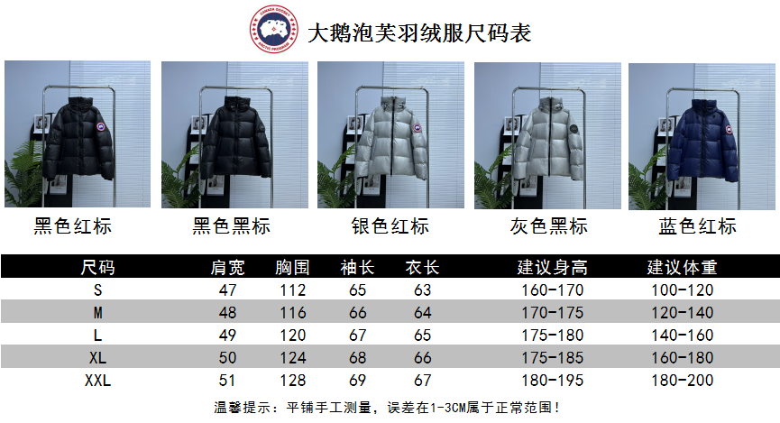 1:1 Replica GOOSE down jacket Big goose puff size chart — AAA Quality Replica